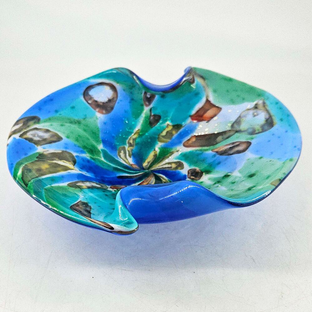 Vintage MURANO aventurine Tutti Frutti art glass ashtray candy trinket dish bowl